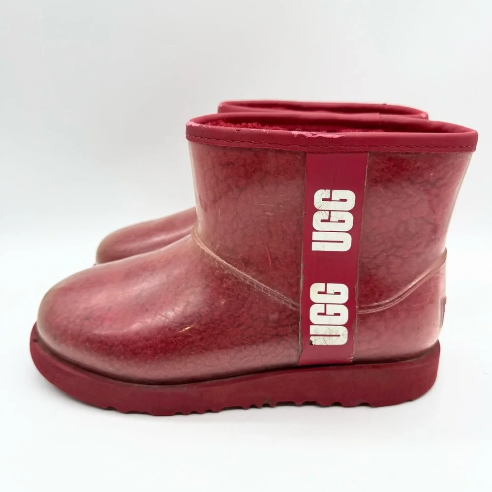 UGG‎ Classic Clear Mini Shearling Lined Rubber Boots Samba Red Size 3 Y2K Winter